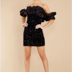 DO+BE Black Ruffled Off-Shoulder Mini Dress